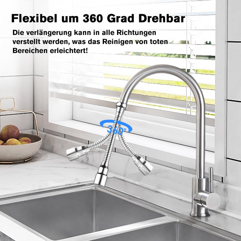 QINGHEC Pack of 2 Flexible Tap Extensions, 360° Rotating Tap Attachment Extension, Multifunctional Tap Extender, Stainless Steel for Kitchen and Bathroom, 20 cm
