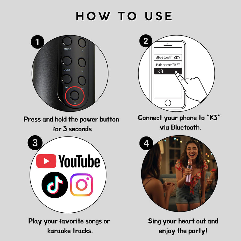[AUSTRALIA] - Bluetooth 5.3 Wireless Karaoke Microphone, Portable Handheld Mic with 10W Speakers, Clear Vocals & Echo, Home Party Karaoke Machine, Gift for Teens & Women (Red) (Black) Black 