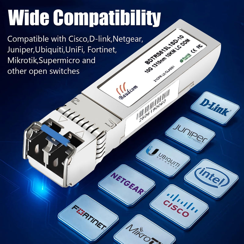 10GBASE-LR SFP+ transceiver 10KM, 10G SFP LR singlemode Module Compatible with Cisco SFP-10G-LR, MA-SFP-10GB-LR, Ubiquiti UniFi UF-SM-10G, Mikrotik S+31DLC10D, Netgear AXM762, 2 Pack 10GBase-LR: 10km x2