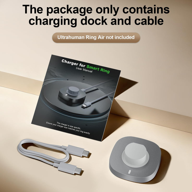 Charger Compatible with Ultrahuman Ring/Ring Air-Size 9 | Fast Safe Portable Charging Dock with USB-C Cable,Silver Gray（Not Compatible with Ultrahuman Ring Pro) Size 9