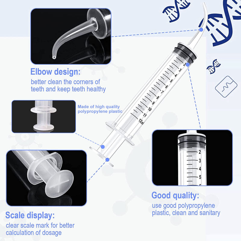 WZYTEU Pack of 15 Disposable Dental Syringe 12 ml with Curved Tip for Dental Care, Pet Care, Glue Filling, Laboratory