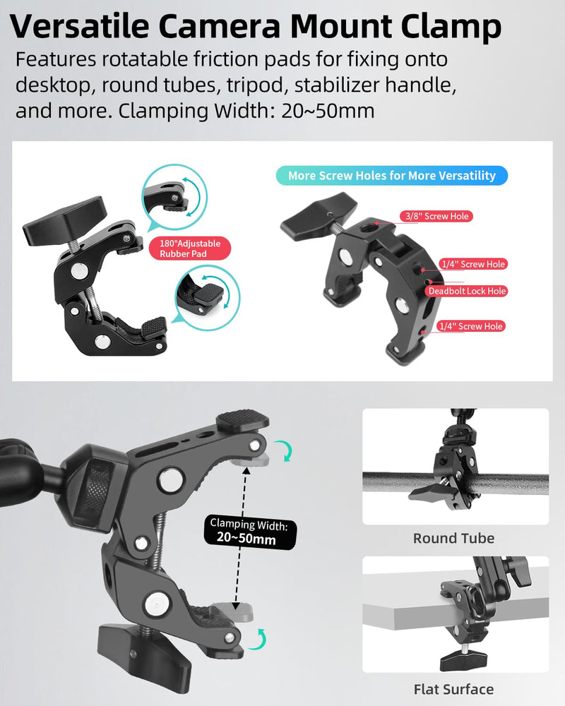 [AUSTRALIA] - 22" Magic Arm w Clamp, Overhead Phone Mount, Desk Camera Mount w Articulating Friction Boom Arm Thread Adapter, for Phone Video Light Webcam Microphone Action Camera Content Creators 22IN-BK 