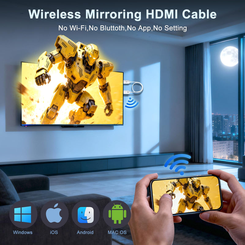 [AUSTRALIA] - Wireless HDMI Display Adapter for iPhone, Stream Video/Audio/Files from iPhone,iPad,Android,Tablet,Laptop,MacBook to TV/Monitor/Projector, HDMI to USB C Screen Mirroring Cable Support Airplay Miracast 
