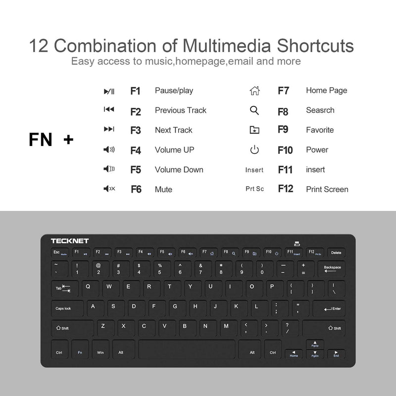 TECKNET Wireless Keyboard, 2.4G Portable Mini Computer Keyboard, Quiet Click, 12 Media Keys, Print Screen Key, Compact Ergonomic USB Keyboard for Laptop, Desktop, Smart TV, Notebook, Chromebook