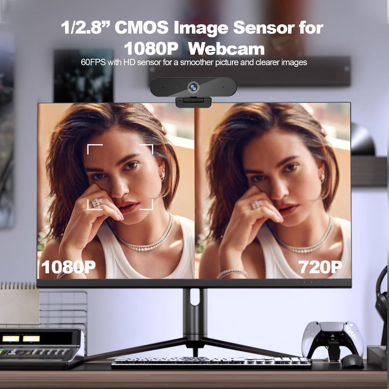 1080P Webcam with Microphone, 60FPS HD Web Camera with Privacy Cover and Tripod, Plug and Play, 80° Wide Angle USB Computer Webcam for, PC, Laptop, Mac, Zoom, Teams, Skype, Streaming M5