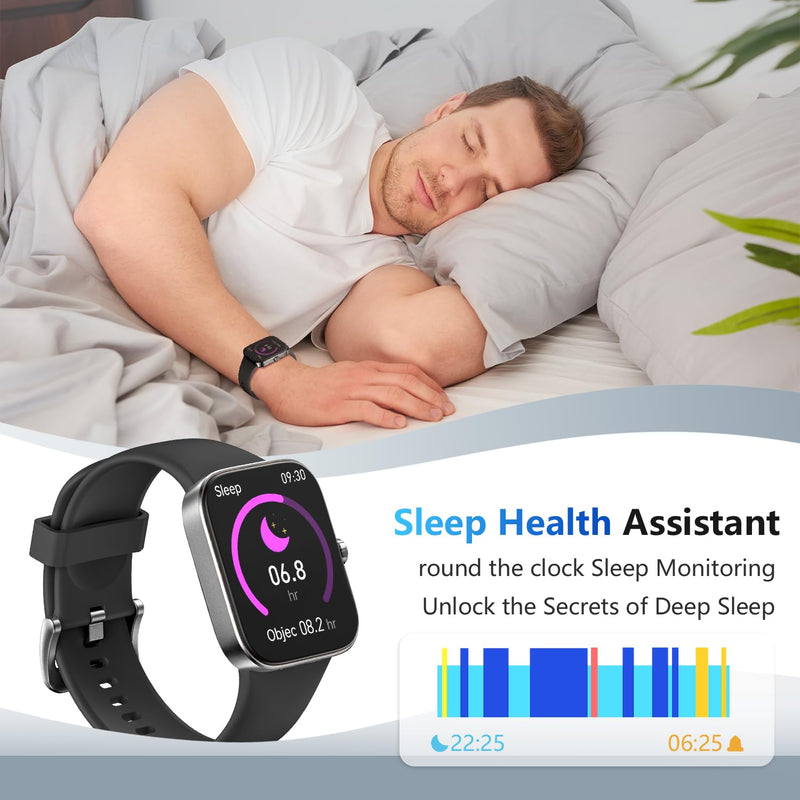 Smart Watch for Men Women, 1.85" HD Touchscreen Fitness Tracker, Bluetooth Notifications/Calls, IP68Waterproof, 140+ Sport Modes, 24/7Heart Rate & Sleep Monitor for iPhone Android iOS Black