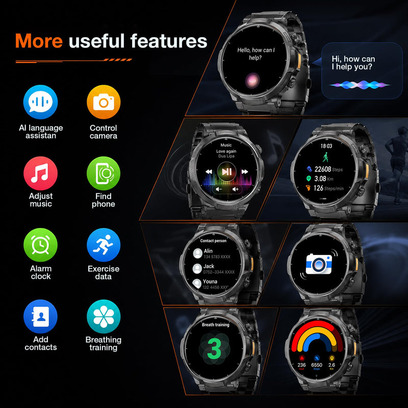Smart Watch for Men,1000mAh Fitness Tracker 1.52" HD Smartwatch with Heart Rate SpO2 Blood Pressure Sleep Monitor, IP68 Waterproof/120+ Sports Modes, Watches for Men Compatible with Android iPhone Black