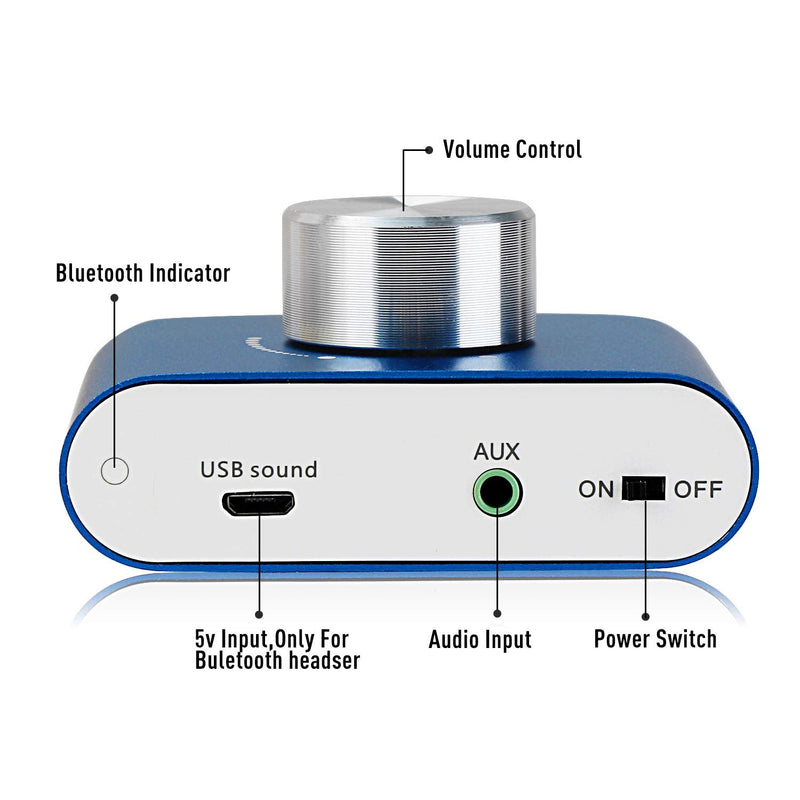 Facmogu F900 2 CH Bluetooth Amplifier 100W with Power Supply Adapter DC 12V 5A, 50W + 50W BT 5.0 Mini Wireless Audio Power AMP for Home HiFi Stereo Speaker Blue