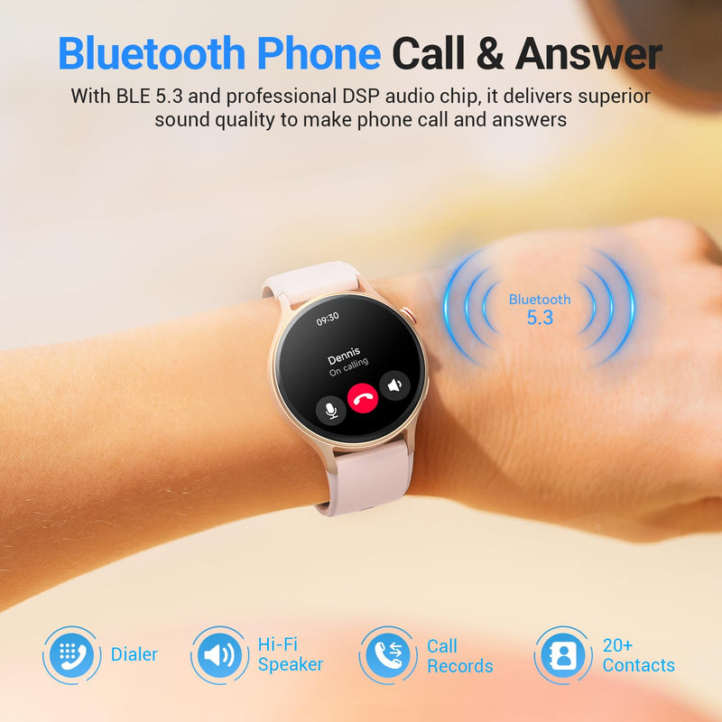Fitpolo Smart Watch for Women,1.3" AMOLED Touchscreen Fitness Tracker, Make/Answer Calls, Heart Rate SpO2 Monitor, 3ATM Waterproof, Sleep & Activity Tracking Smartwatch for Android Phones iPhone Rose Gold