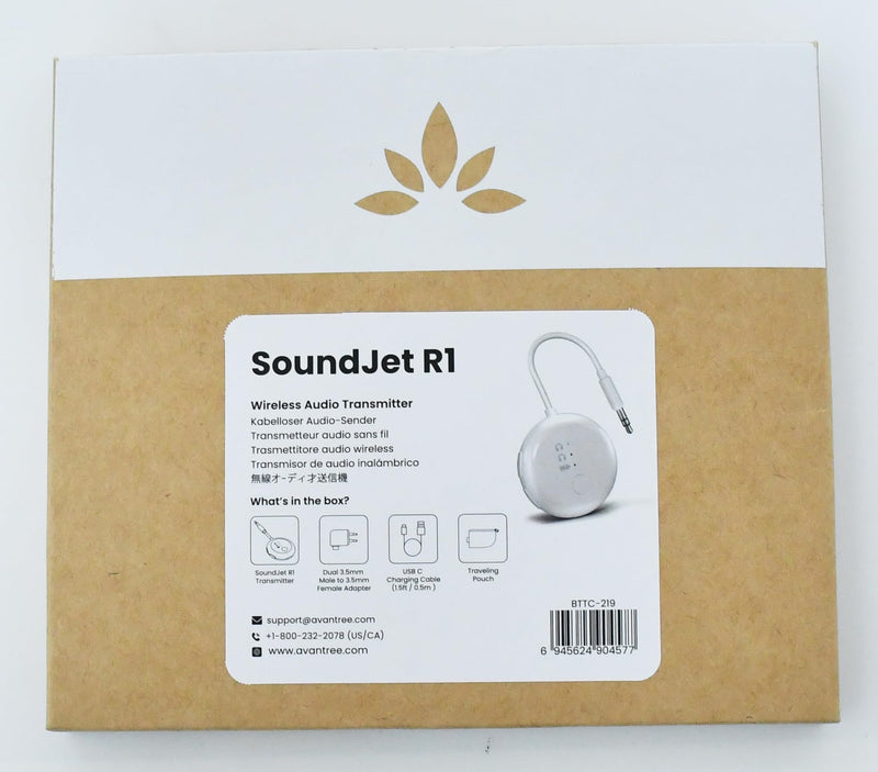 Avantree SoundJet R1 [2025 New] - Airplane Bluetooth 5.3 Adapter for up to 2 AirPods or Headphones with Low Latency and 20hr Playtime, Wireless Audio Transmitter for Flights, Travel, Gym, TV, Tablet White - With Dual Adapter