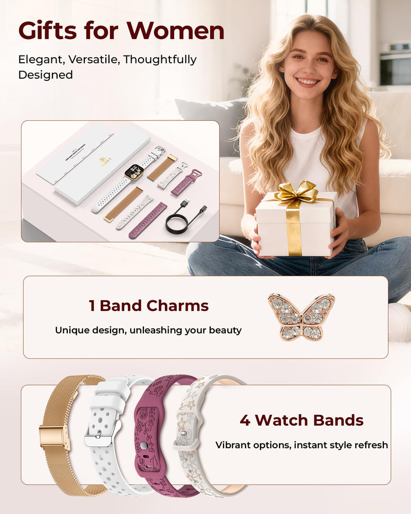 Iaret Smart Watch for Women, 4 Bands & Charm Gift Set, 1.75" HD Fitness Tracker with Bluetooth Calls, Heart Rate SpO2 Sleep Monitor, 120+ Sports Modes, Compatible with Android iPhone (Rose Gold) Rose Gold