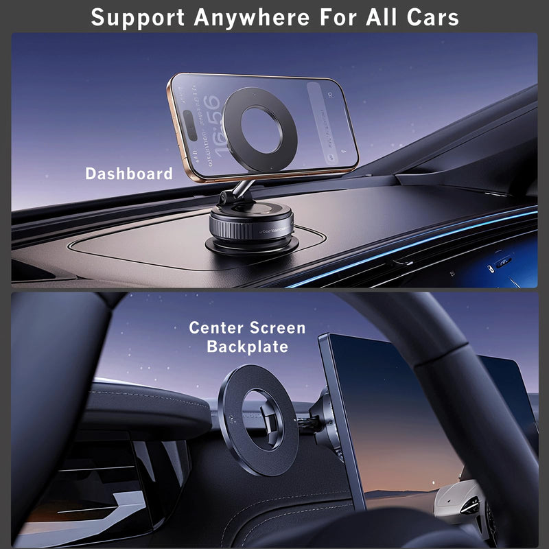 360° Adjustable Phone Mount,Vacuum Magnetic Phone Holders for Your Car,Suction Cup Phone Mount with Washable Nano Gel,Phone Holder for Cars/Gyms/Mirrors/Smooth Surface (Black)