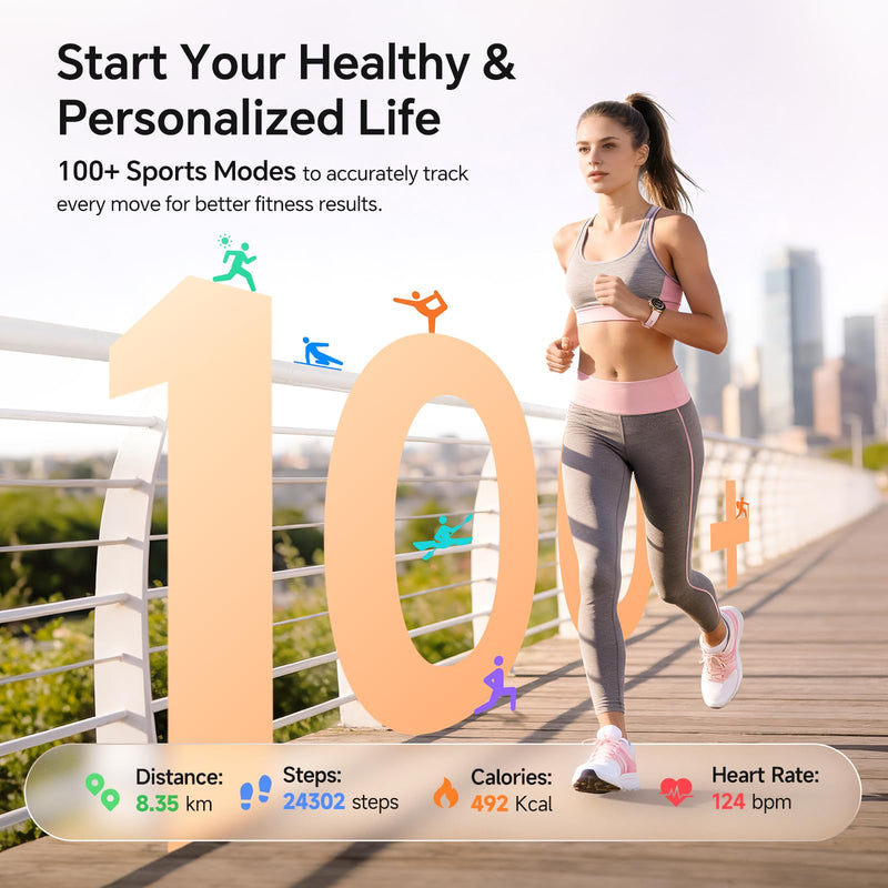 Gydom Smart Watch for Women, 40mm HD Fitness Tracker, Answer & Make Call | for iPhone/Android/Samsung, Heart Rate/SpO2/Stress/Sleep Monitor, 7 Day Battery, 110+ Sports Modes, 2 Band, IP68, Pink 1.27"
