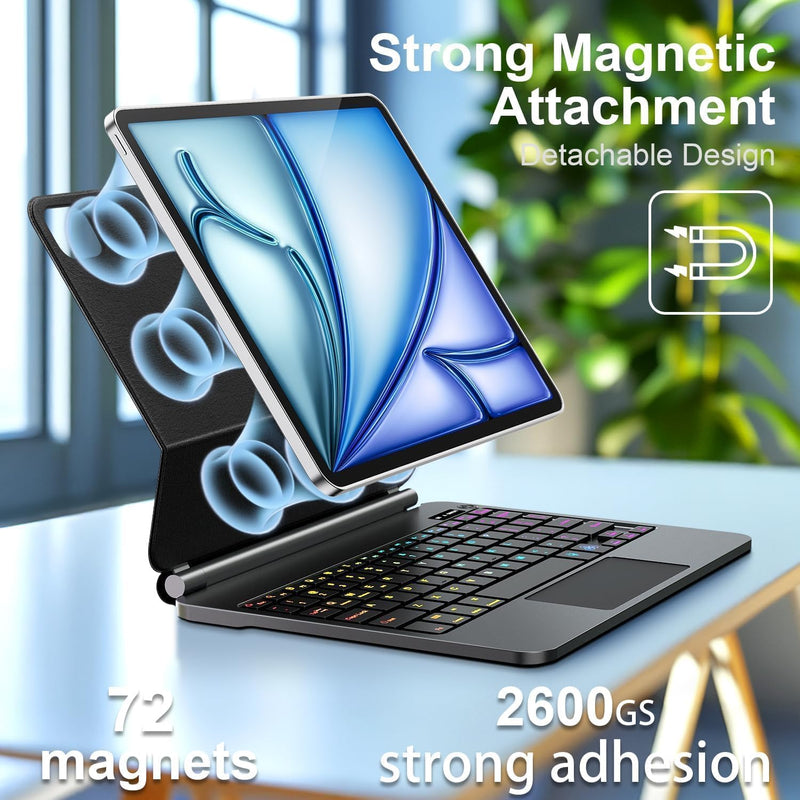 Keyboard Case for iPad Air 13 inch & iPad Pro 12.9 inch Case with (Black) | Magic-Style Magnetic - Floating Cantilever Stand，Backlit Keyboard with Multi-Touch Trackpad for iPad Air 13 & Pro 12.9 Inch Black