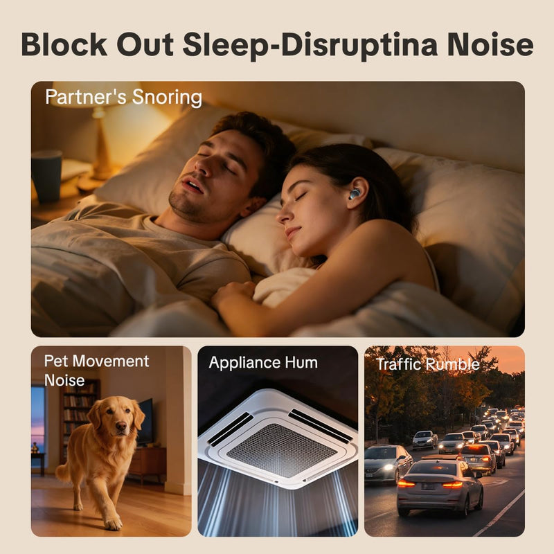NE92 Sleep Ear Buds Adaptive Noise Cancelling Earbuds Bluetooth 6.0 Wireless Headphones 40H Playtime Hi-Fi Stereo Sound Mini Invisible Earplugs for Side Sleepers Small Earphones for Work/Hiking/Travel Black