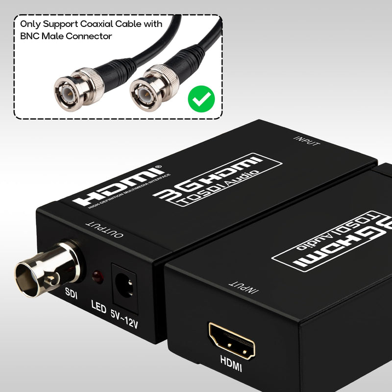 Boobrie HDMI to SDI Converter 3G-SDI with Audio De-Embedding, 300ft Long Distance Transmission Support 1080P@60Hz for SDI Monitor, Video Camera, Live Broadcast