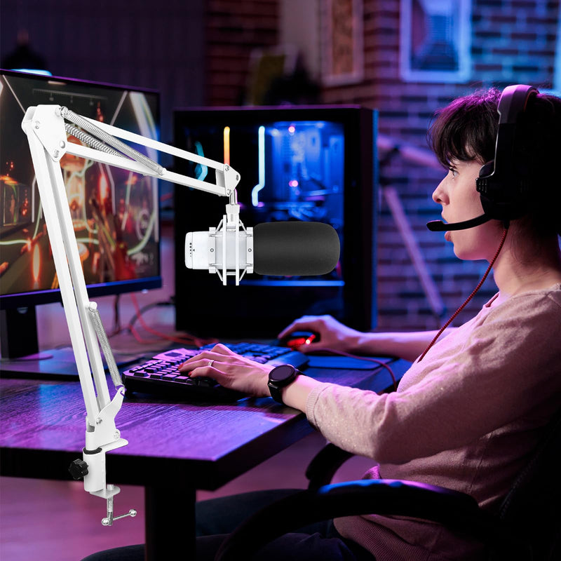 White Boom Arm for Hyperx Quadcast S, Adjustable Hyperx Quadcast White Mic Stand Microphone Arm Compatible with Hyperx Quadcast with Pop Filter,Mic Cover, By ChromLives White Boom Arm for Hyperx Quadcast S