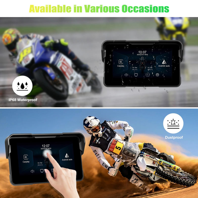 CAMECHO Removable Motorcycle CarPlay & Android Auto Screen, Wireless Apple Car Play Portable Car Stereo for Moto Motorbike, 5" Waterproof Touch Screen, Pantalla para Carros con Bluetooth, Mirror Link