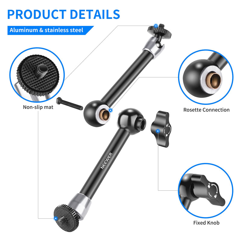 NEEWER 9.8"/25cm Adjustable Magic Arm with Super Clamp, 1/4" & 3/8" Threads, 1/4" Screws for Flash/LED Light/Microphone/Monitor, Compatible with SmallRig Camera Cage, Max Load: 4.4lb/2kg, ST25C