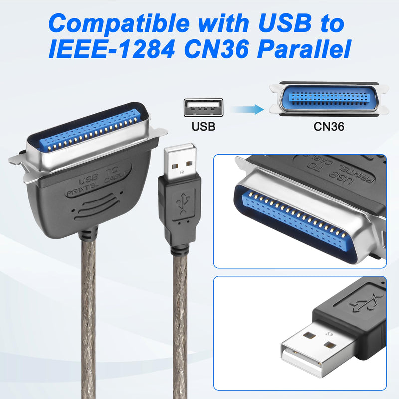 MEIRIYFA USB 2.0 to Parallel IEEE 1284 CN36 Printer Adapter Cable, USB to CN36 Parallel Printer Cable for Old Printer, Centronics Parallel Converter (1.5M)