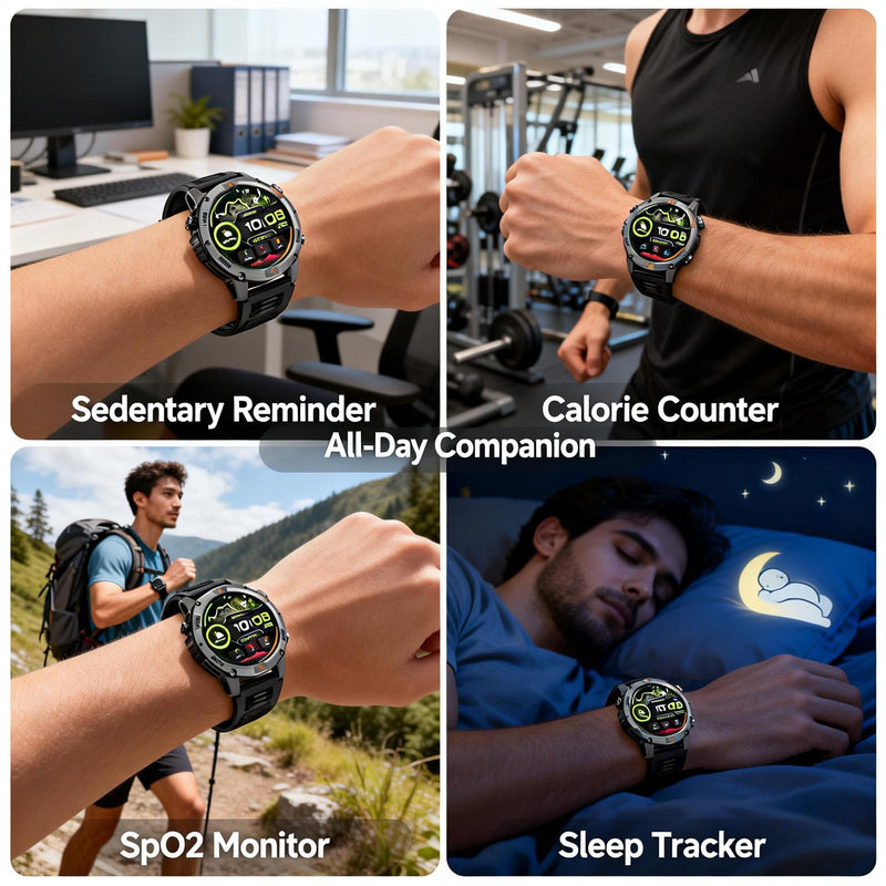 Smart Watch for Men with 7-Day Battery and Built-in GPS, 1.46" Round Fitness Watch, Heart Rate/SpO2/Sleep Monitor, IP68 Waterproof, Compatible with Android iOS (Color Blocking) Color Blocking