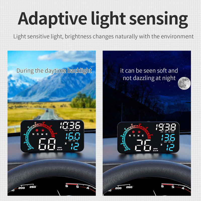 Digital GPS Speedometer ACECAR Universal Car HUD Head Up Display with Speed MPH Compass Direction Fatigue Driving Reminder Driving Distance Altitude Overspeed Alarm HD Display for All Vehicle G11