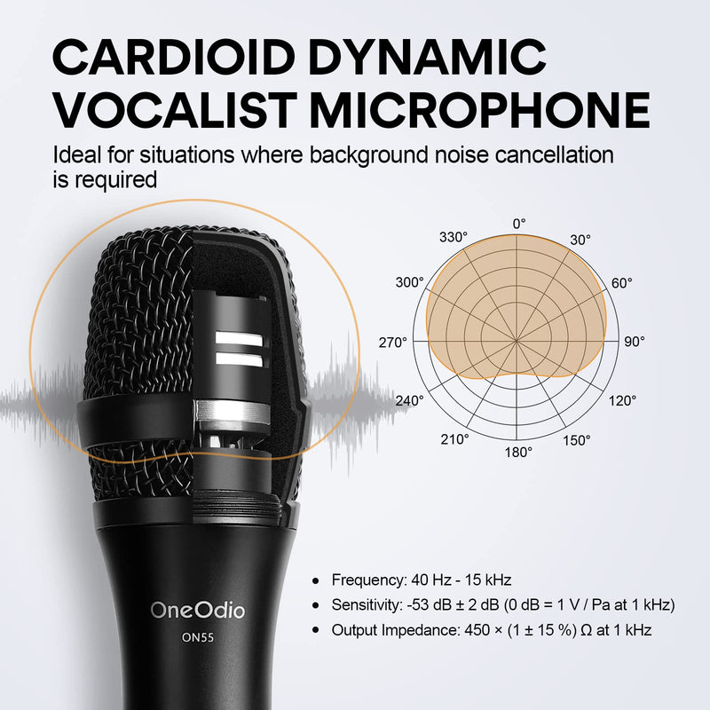 OneOdio ON55 Wired Microphone for Singing - Mic Clips, Metal Female, ON/Off Switch, 16.4ft XLR Cable - Condenser Dynamic Mic for Karaoke Machine, AMP, Speaker, Parties Gold