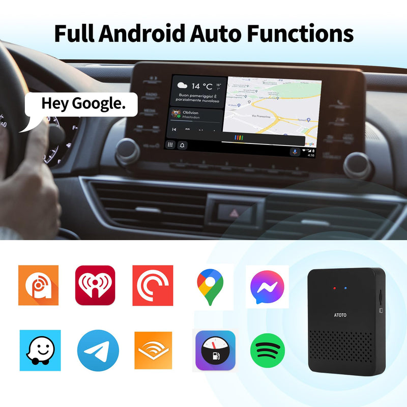 ATOTO AD3AA-BK Wireless Android Auto Adapter, Convert Wired to Wireless for Factory Wired Android Auto or Aftermarket Head Unit, Compatible with Toyota/Nissan/Honda/Ford/Audi/Benz, Online Update Black