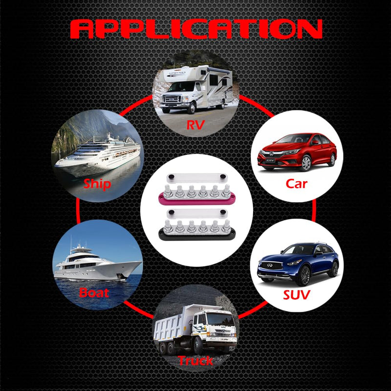 6 x M10 (3/8") Studs Power Distribution Block Bus Bar 12V, Ampper 7" HD 300A Marine BusBar Battery Distribution Block W/Cover for Car Boat Solar (Red & Black) Red & Black 6 M10 Studs