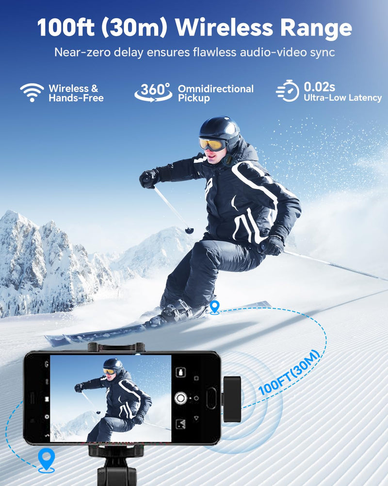 [AUSTRALIA] - Wireless Lavalier Microphone for iPhone/Android Phone/Laptop/PC, Mini Lapel Mic with 50H Battery Life Charging Case, 100FT Range and Noise Reduction, for Video Recording, Streaming, TikTok 