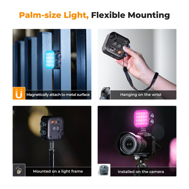 K&F Concept RGB Video Light, 360° Full Color Portable Photography Light, LED Camera Light w 21 Light Effects, 2500K-9900K CRI 96+, 2000mAh Rechargeable Photography Lighting for Vlogging, Selfie, Black