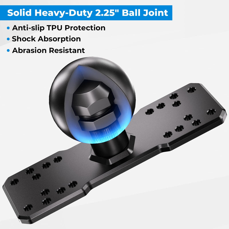 VAZESWIN 2.25" Ball Fish Finder Mount Aluminum Alloy AMPS Rectangular Plate | Universal Marine Electronic Mount Plate for Garmin, Lowrance, Compatible with RAM Mounts D Size 2.25" Ball Double Socket Arm