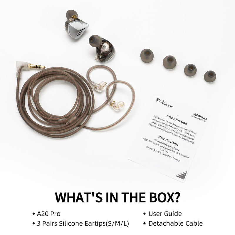 A20PRO IEM Earbuds, 1DD+1BA Hybrid in Ear Monitor Headphones, HiFi Wired Earphones with Deep Bass & Clear Vocals, Noise Isolating IEM for Musicians, Gaming & Studio (No Mic) sliver