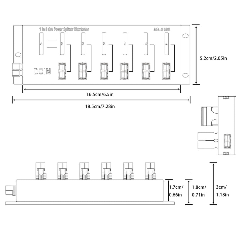 6 Out Power Pole Distribution Block Power Splitter Distributor Source Strip | 1 in 6 out Connector Power Divider Power Board 40Amp 1-6