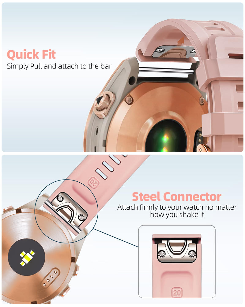20mm Watch Band for Garmin fenix 5s 6s 7s, Quickfit 20 Bands Rose Gold Silicone BLACK and DUST ROSE Bundle