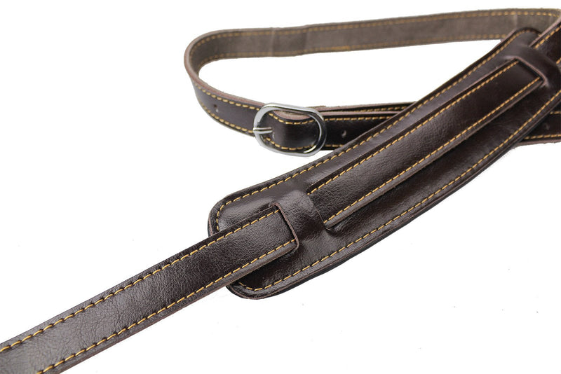 Walker & Williams C-18-BRN Vintage Style Guitar Strap In Premium Dark Brown Leather Extra Long Up To 61" For Acoustic, Electric, And Bass Guitars