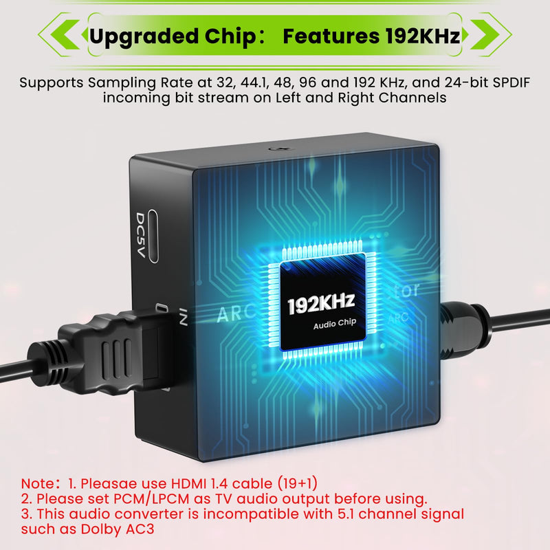 [AUSTRALIA] - 192KHz ARC Audio Extractor, HDMI ARC to Optical Converter, ARC to Optical/Toslink+3.5mm AUX Output, ARC to RCA Audio Converter for TV Amplifier Speaker/Soundbar/Headset 