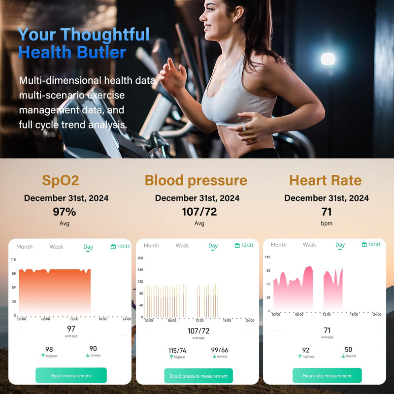 Smart Ring Fitness Tracker Ring for Men and Women - Health Heart Rate Ring with Activity Tracker, Sleep Monitor and Oximeter, No Subscription Fee, Remote Photography, IP68 Waterproof (Silver, 12#)