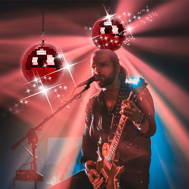 8 Inch Mirror Ball for Disco DJ Club Party Wedding Home Decor, Muscab Disco Ball with Hanging Ring, Red 8 Inch Red-1