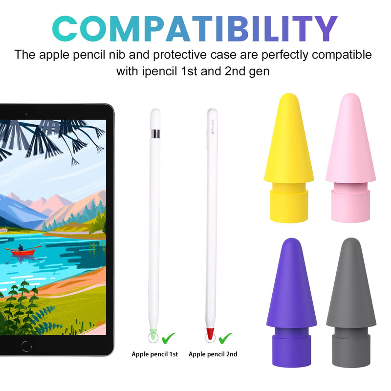 6 Pack Pencil Tips Replacement for Apple Pencil 1st & 2nd Generation, Compatible with iPad Air Mini Pro Apple Pencil 1st Gen & 2nd Generation Tips (red/Pink/Mint Green/Purple/Yellow/Gray) red/pink/mint green/purple/yellow/gray