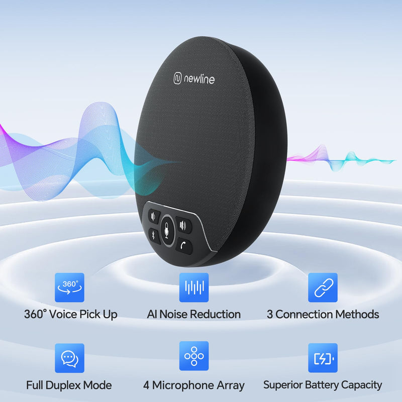 NewlineWork Newpie 30 Bluetooth Speakerphone Conference Speaker and Microphone 360° Voice Pickup Portable USB Speakerphone with 4 Mics Noise Reduction Home Office Meeting Speaker for Teams/Zoom