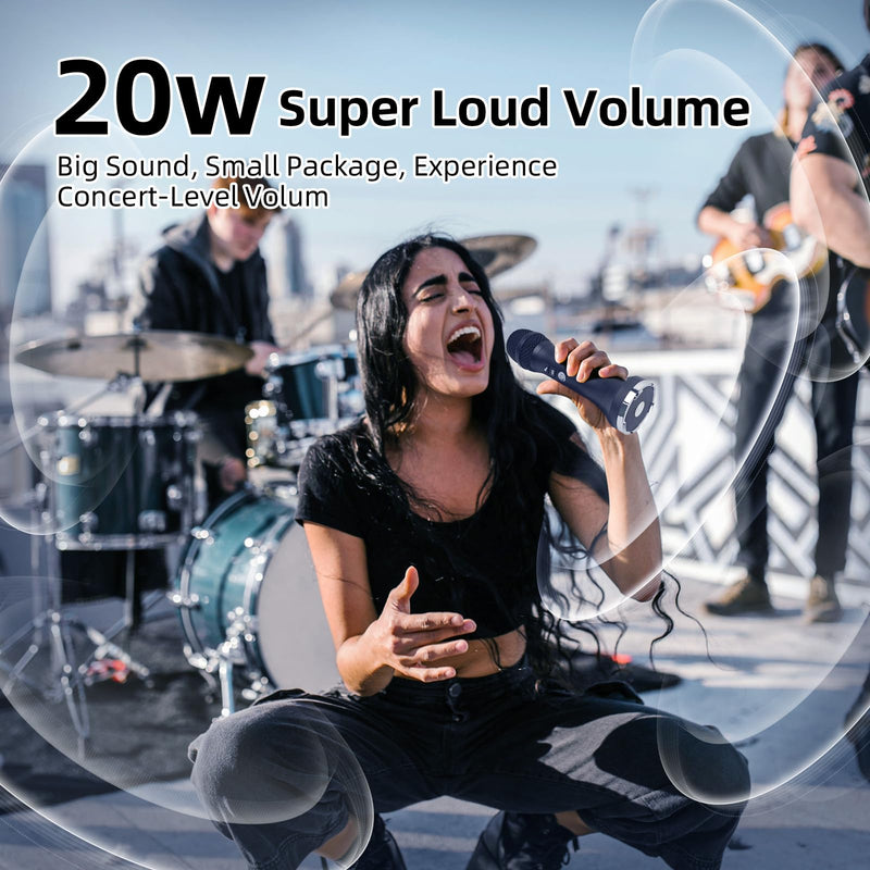 YF79 Wireless Bluetooth Microphone with 20W High Power, DSP Chip for Clear Sound, Dual Mic Connectivity for Duet Singing, One-Click Vocal Reduction for Karaoke, Portable Design with Loud Volume(Black) Black