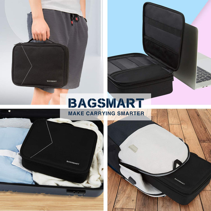 BAGSMART Electronic Organizer,Large Double Layer Cable Bag,Travel Organizer Bag,Electronics Accessories Storage Cases for iPad,Cables,Chargers,Hard Drive,Game Cards Black