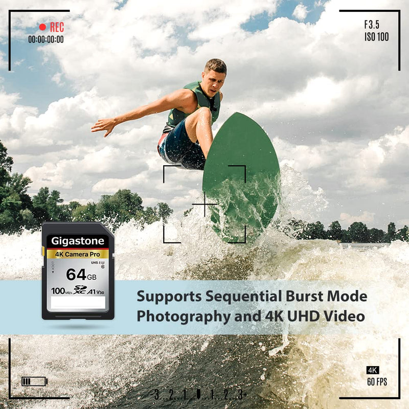 Gigastone 64GB 2-Pack SD Card V30 SDXC Memory Card High Speed 4K Ultra HD UHD Video Compatible with Canon Nikon Sony Pentax Kodak Olympus Panasonic Digital Camera, with 2 Mini Cases SD 64GB V30 2PK