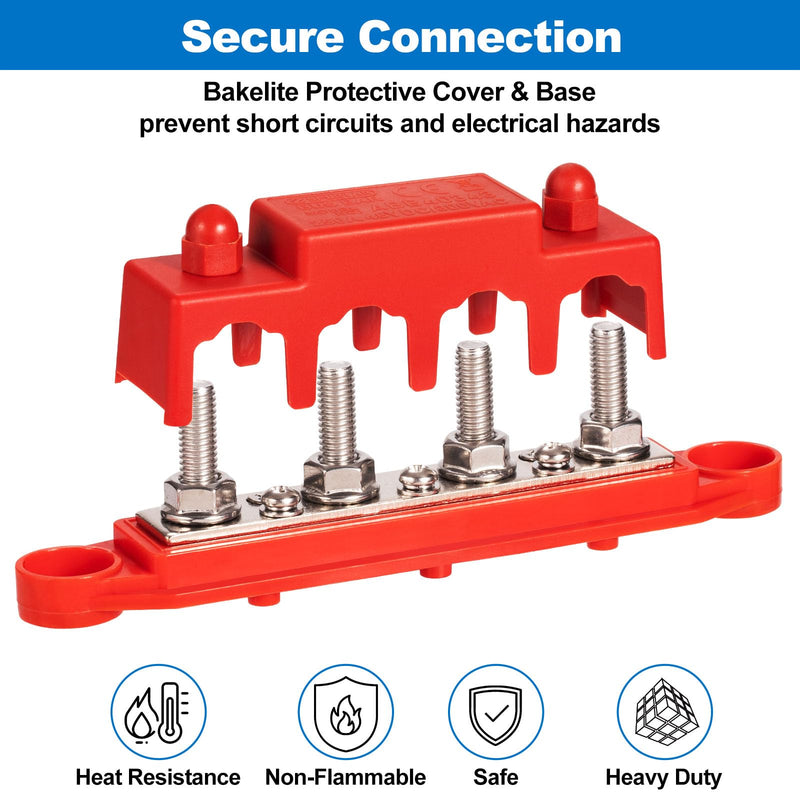 [AUSTRALIA] - Spurtar 12V Bus Bar 12V Power Distribution Block with 4X 5/16'' M8 Terminal Studs, 3X #8 M4 Screws Bus Bar Terminal Block 12V 24V 48V 250A for Car Truck RV ATV Boat Trailer Red Black Pair 4x 5/16'' M8 Posts - 3#8 Screws 