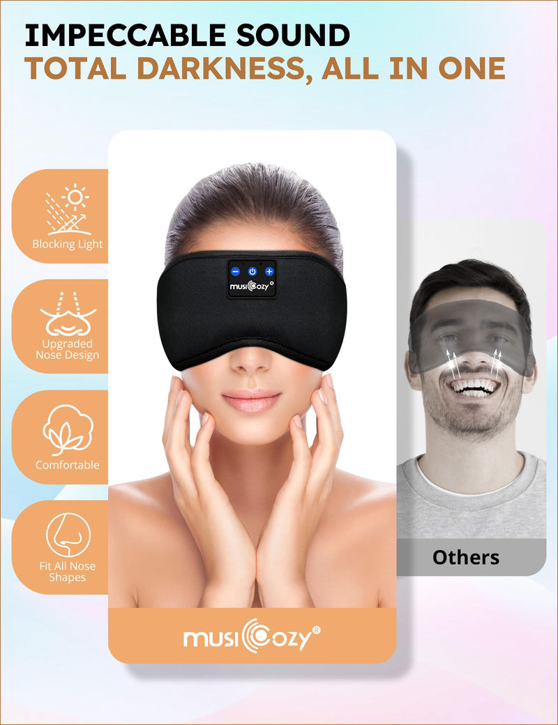 MUSICOZY Sleep Headphones Bluetooth 5.2 Headband Sleeping Eye Mask for Mom Women Men Wireless Music Earbuds Earphones for Side Sleepers Built-in HD Speakers Cool Gadgets Unique Gifts Dark Black