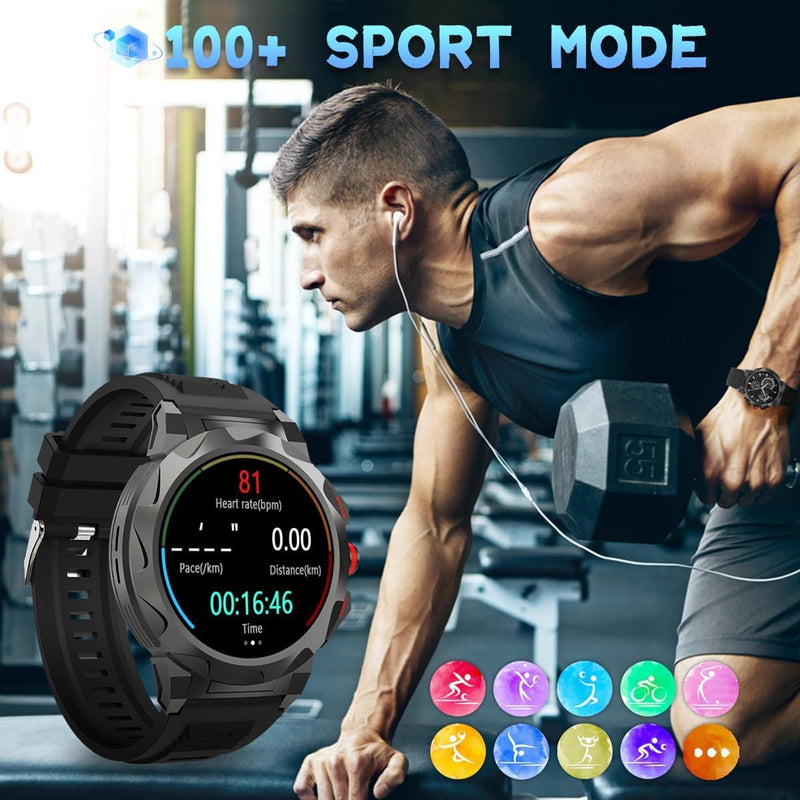 Men Smart Watch (Answer/Make Call) Fitness Tracker Heart Rate Pedometer Calories 100+ Sport Modes Ip68 Waterproof Rugged Military Tactics Smartwatch Men for Android iPhone
