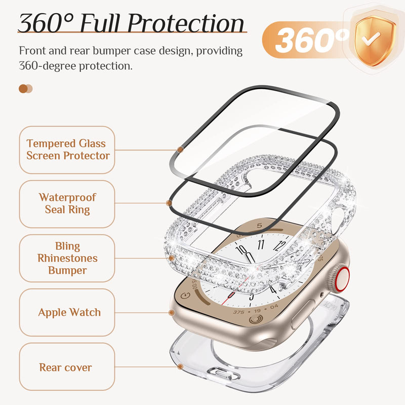 Goton 2 in 1 Waterproof Bling Case for Apple Watch 40mm Screen Protector SE (2nd Gen) Series 6 5 4, Full Glitter Diamond Rhinestone Bumper Face Cover for iWatch Accessories Women 40 mm Clear A_Clear