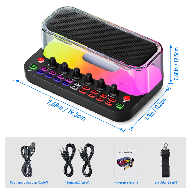 SY11 Portable Live Streaming Sound Card Mixer, Mini Bluetooth Karaoke Machine w/ 2 Wireless Microphone, RGB Lights & Voice Change Sound Effects, Easy Set up Bluetooth Audio Podcast Equipment for PS5 SY11