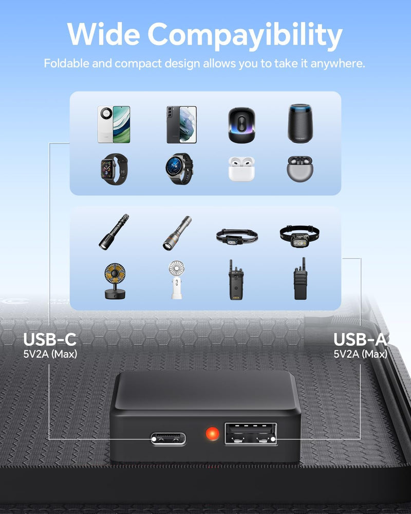 BLAVOR 10W Portable Solar Charger(5V/2A Max), Waterproof IPX4 Foldable Solar Panel with Dual Smart USB Output Compatible with iPhone Xs/X/8/7, iPad, Samsung for Outdoor Hiking Camping Backpacking